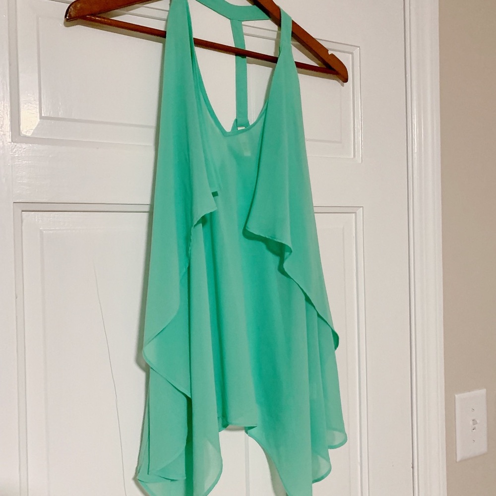$$$ Beautiful Elan sheer racerback hi-lo blouse x